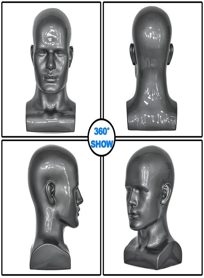 FLWAI PVC Silver Grey Male Mannequin Head Display Head Stand Wig Display Head Model Men Manikin Head Dolls for Display Headset, Headphone, Game Console, Hats, Wigs Jewellery (Silver Grey) - Image 4